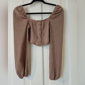Ribbed Crop Top With Puff Sleeves